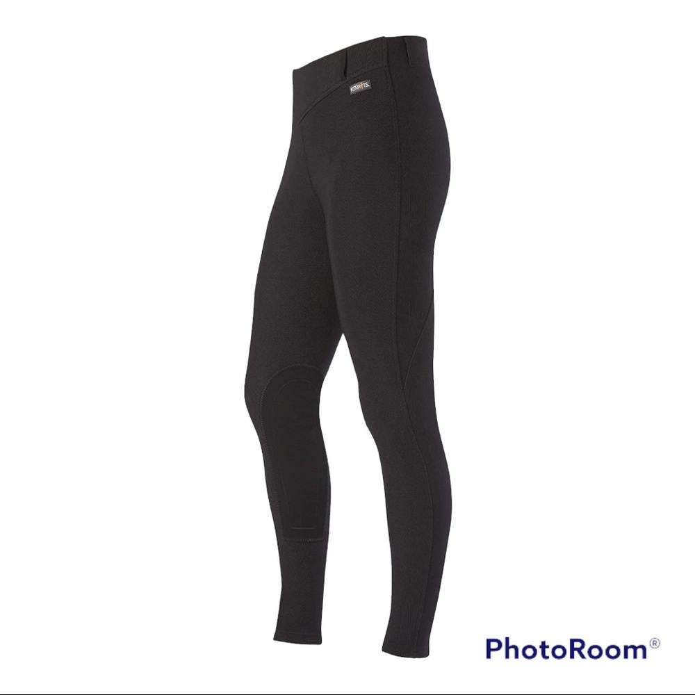 Kerrits Black Microcord Vertical Rib Knee Patch Tight Legging Pants Size Large